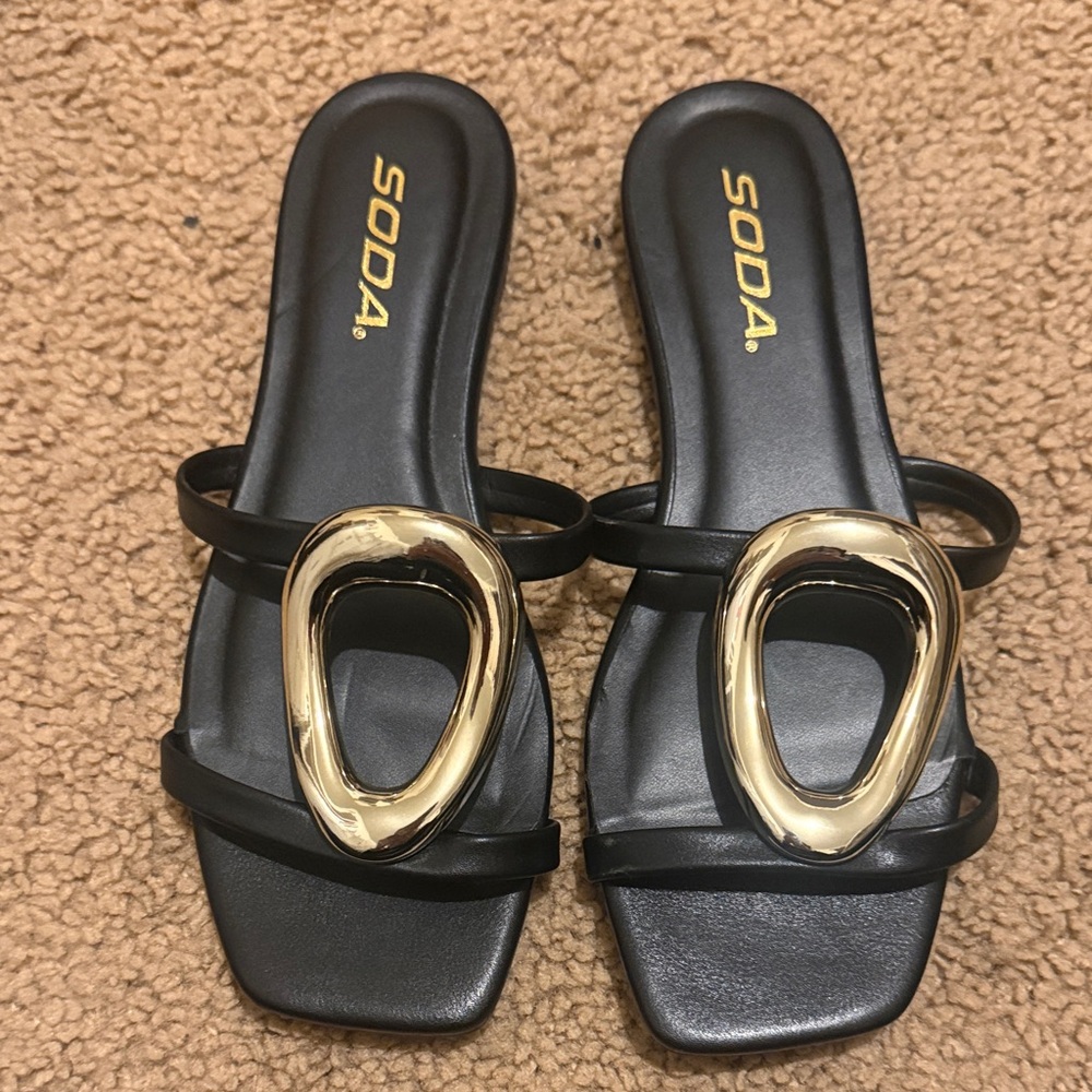 Soda Women's Sandals in Black with Gold Accents